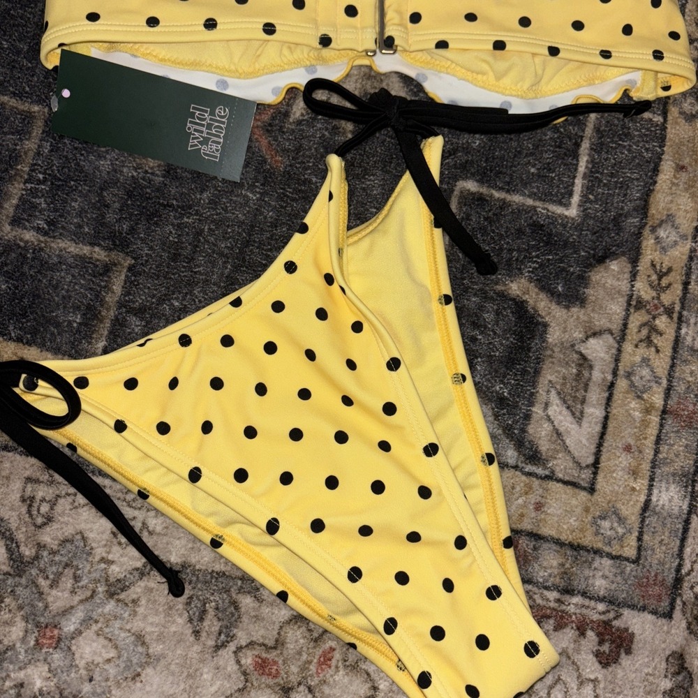Wild Fable Size Small Polka Dot Black Yellow 2 Piece Bikini - Picture 4 of 4